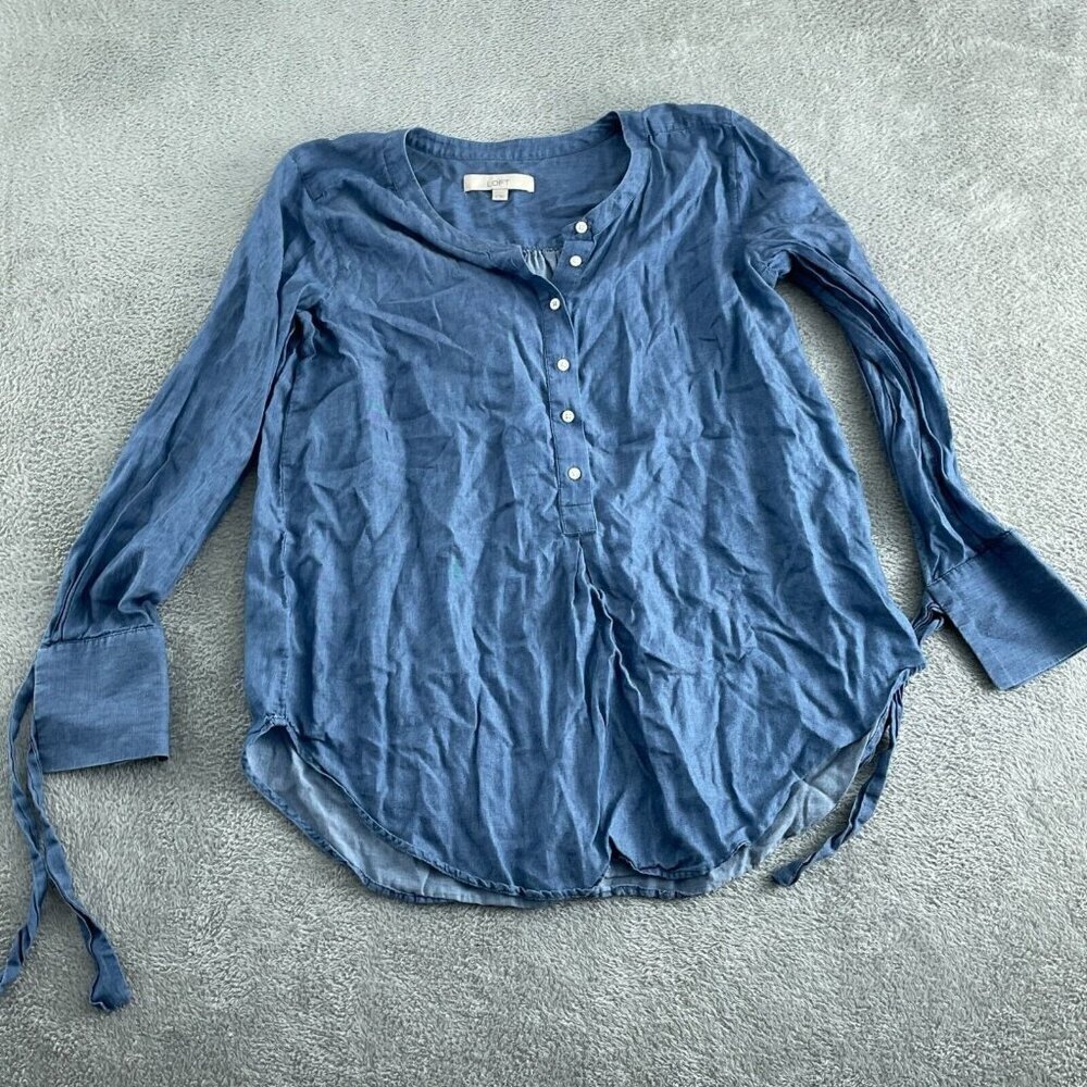 💥 Loft Womens Blue Button-Down Long Sleeve Top With Tie Details 2882